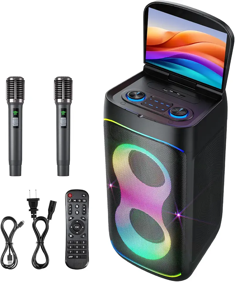 Smart Karaoke Machine with 10.1 Inch Screen, with Lyrics Display, Build-in Karaoke APP, 300W Powerful - B0H93RC36D