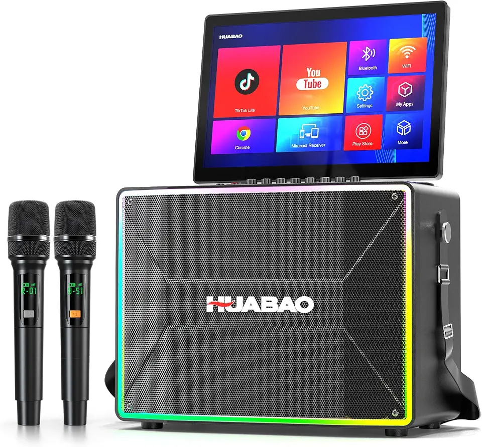 Smart Karaoke Machine with 14” Tablet, Screen & Lyrics Display, Professional Karaoke Speaker, 2 Wireless - B0DMNPHDQD