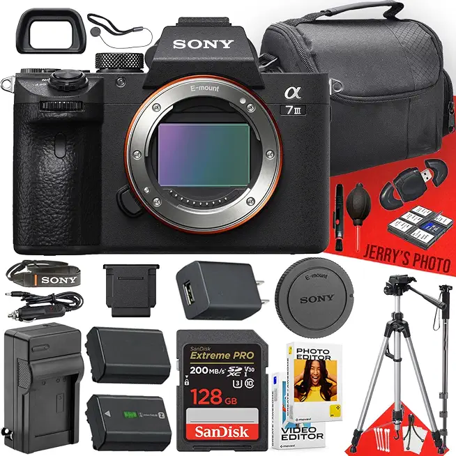 Sony a7 III Mirrorless Camera (Body Only) + 128 GB Memory + Tripod + Case - B0D8WRMM1F