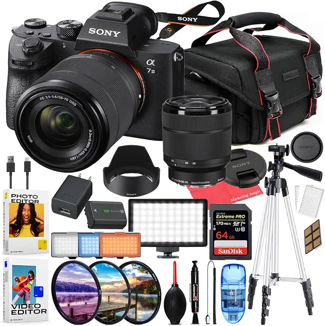 Sony a7 III Mirrorless Camera with 28-70mm Lens Bundled Kit + Accessory Package with LED - B0DMTV89S3