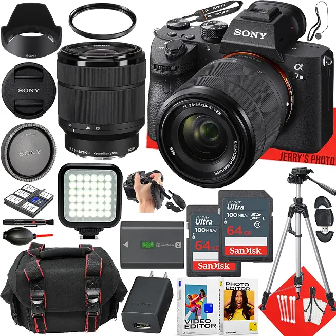 Sony a7 III Mirrorless Camera with Sony FE 28-70mm f/3.5-5.6 OSS Lens + 2pc 64 - B0DD1VGRWG