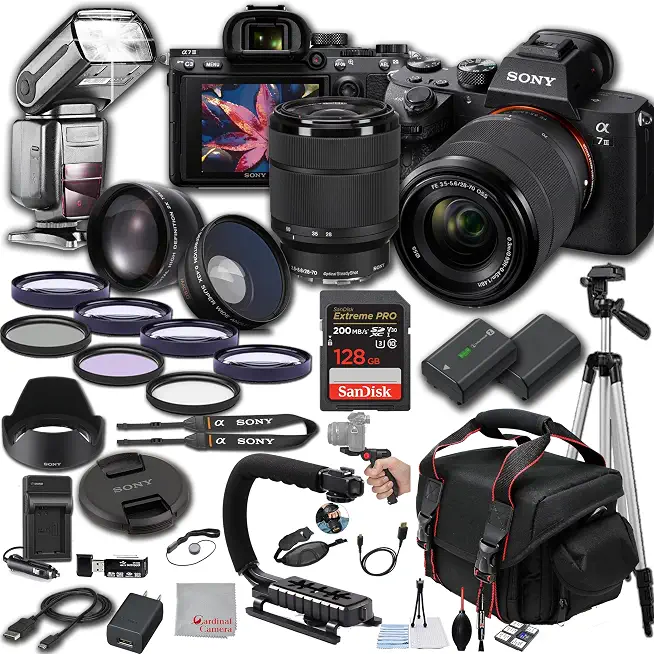 Sony a7 III Mirrorless Digital Camera 24MP w/ 28-70mM Lens, 128GB Extreem Memory, TTL Pro - B0CL5JDH96
