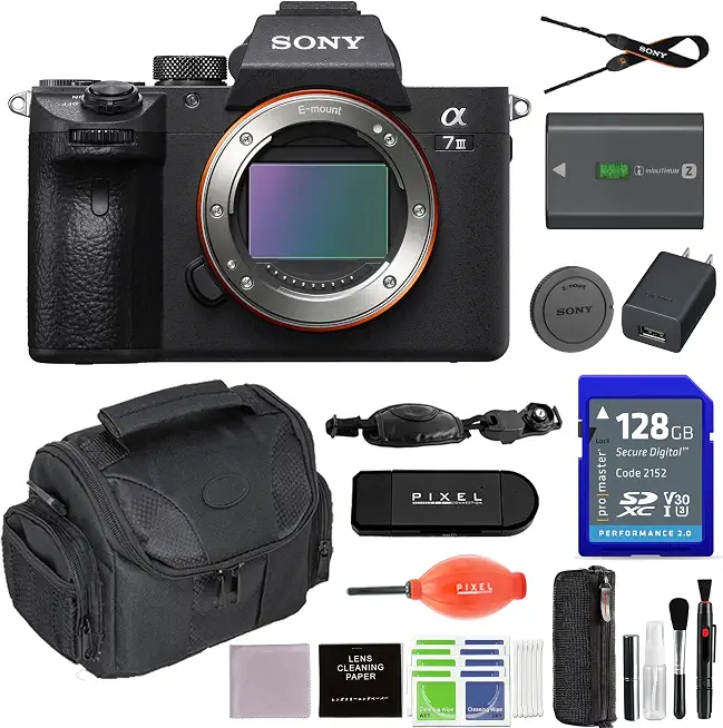 Sony a7 III Mirrorless Digital Camera Bundle with 128GB SDXC Memory Card, Hand Strap, Gadget - B0CKHVKMXY