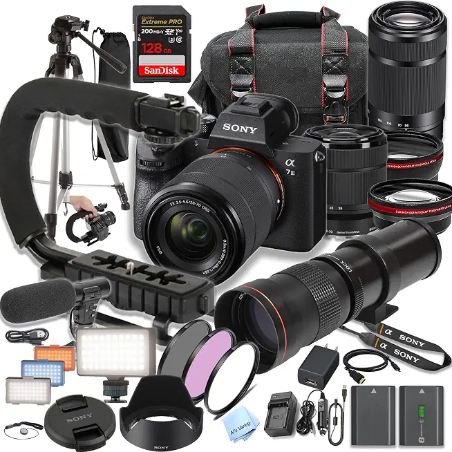 Sony A7 III with 28-70mm + 55-210mm Lenses + 420-800mm Lens +128GB Extreme Speed Card, - B0D5RK1KCR