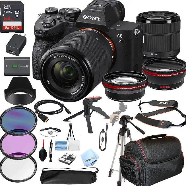 Sony a7 IV Mirrorless Camera with 28-70mm Lens + 64GB Memory, Wide Angle + Telephoto - B0BRYMGW9V