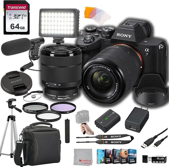 Sony a7 IV Mirrorless Digital Camera 33MP w/ 28-70mmmm Lens ILCE-7M4K/B, 64GB Memory,Video Microphone, LED - B0C5FPQ2HP