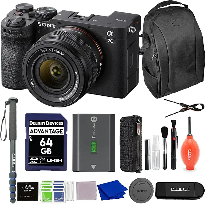 Sony Alpha 7C II Full-Frame Camera with 28-60mm Lens (Black) Bundle with Backpack, Monopod & - B0CHPCB7NC