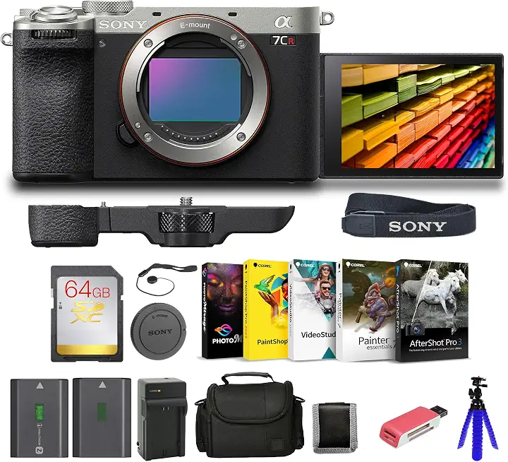 Sony Alpha a7CR Full-Frame Compact Mirrorless Camera (Silver) (ILCE-7CR/S) + 64GB Card + Bag + - B0CZSFTQL6
