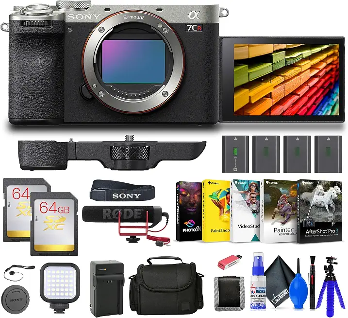 Sony Alpha a7CR Full-Frame Compact Mirrorless Camera (Silver) (ILCE-7CR/S) + Pro Mic + 2 x - B0CZSHS9CM