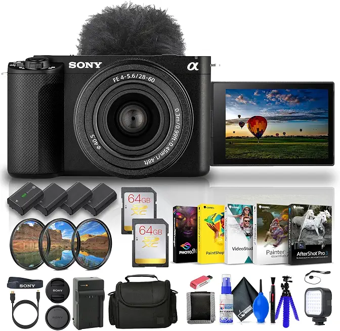 Sony Alpha ZV-E1 Full-Frame Vlog Mirrorless Lens Camera with 28-60mm Lens - Black (ILCZVE1L/B) + - B0CZSJ7F14