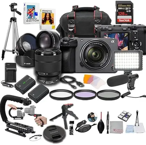 Sony FX30 Digital Cinema Camera with 28-70mm Lens, LED Light, Microphone, 128GB Extreme Speed, U-Grip, - B0D1W6WKW5