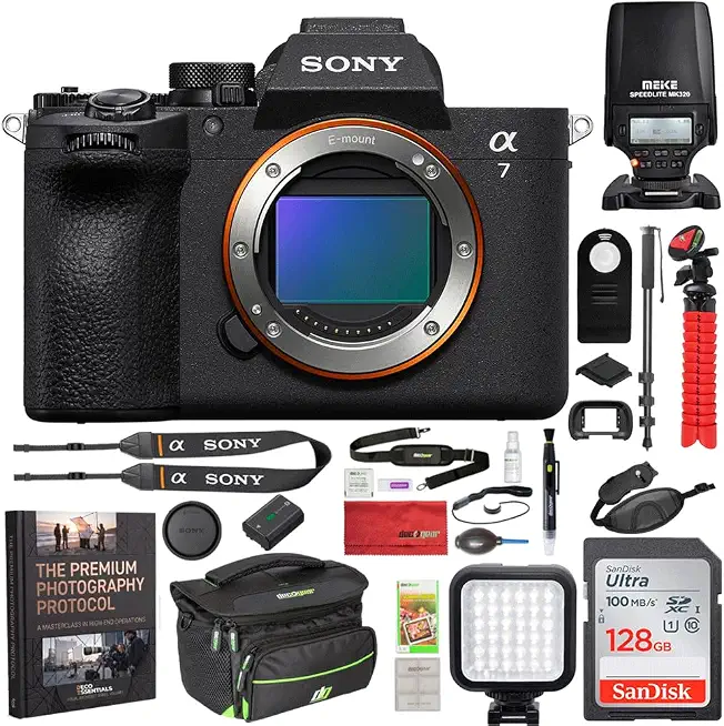 Sony ILCE-7M5/B a7 V Full-Frame Mirrorless Camera Body Bundle with MK320 Flash Speedlight, 72" Monopod, - B0GS5WBFYF