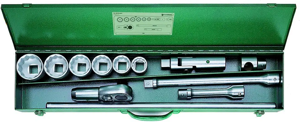 Stahlwille 96060101 1" Socket Set - 12 Piece Set with Bi-Hexagon Sockets, Ratchet, Extensions, Flexible - B007926MYK