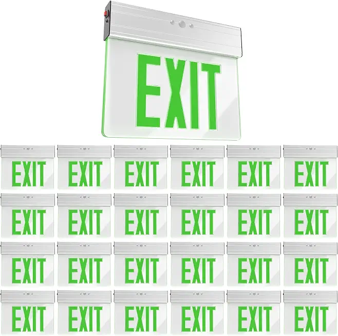 Sunco 24 Pack LED Edge-Lit Exit Sign, Illuminated Rechargeable Emergency Lights for Business, Green Edge - B0H7NQLSKW