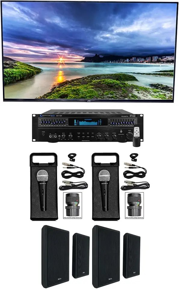 Technical Pro Home Karaoke Machine System Bundle with (4) 5.25" Black Wall Mount Speakers - B07HF3J3VQ