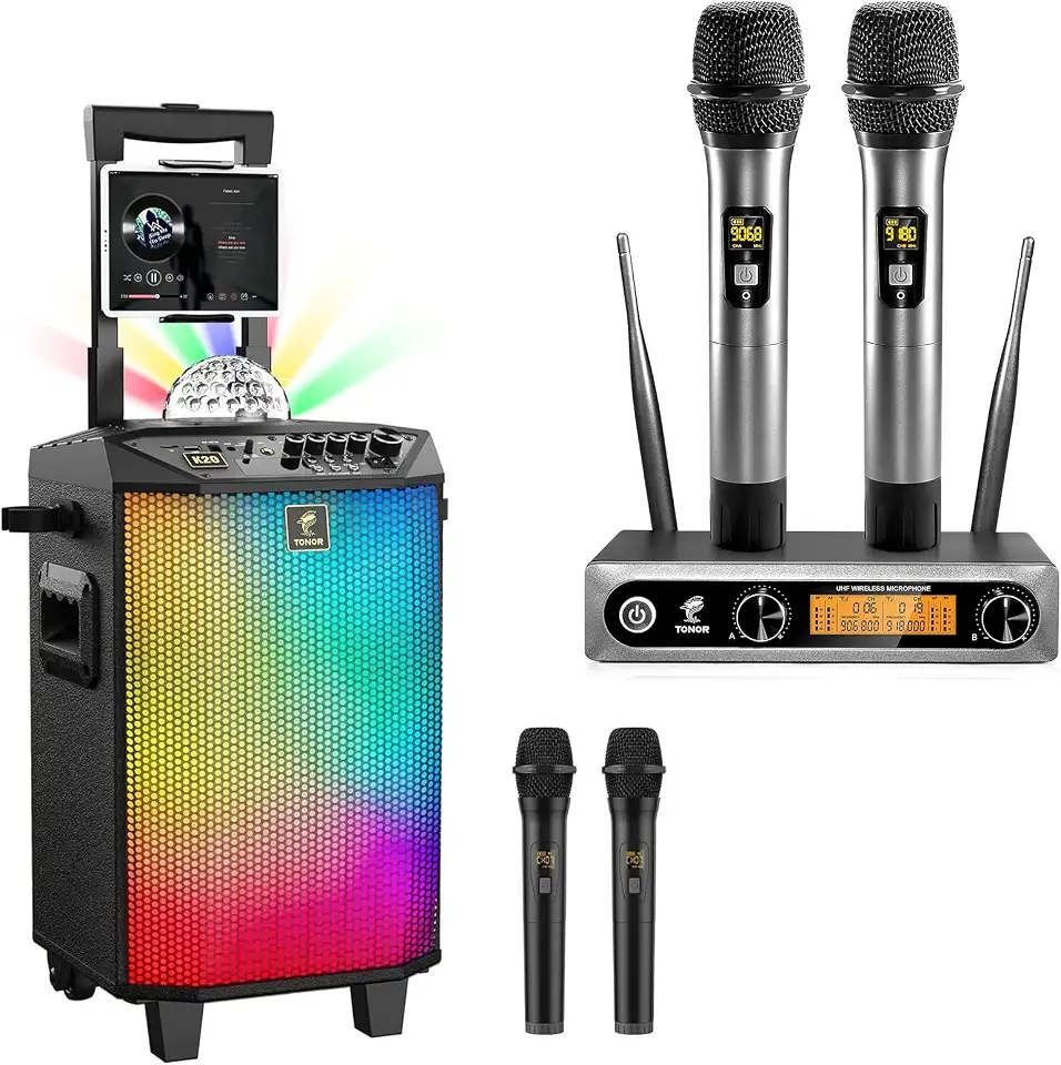 TONOR TW820 Wireless Microphone System and Karaoke Machine for Adults K20, Metal Dual Professional UHF - B08XYZ1VST