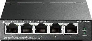 TP-Link TL-SG1005P, 5 Port Gigabit PoE Switch, 4 PoE+ Ports @65W, Desktop, Plug & Play, - B076HZFY3F