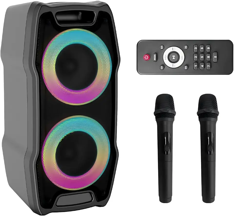 VeGue Karaoke Machine, Wireless Bluetooth PA System for Adults & Kids with Dual 8'' Subwoofers, - B082PQLQ7W