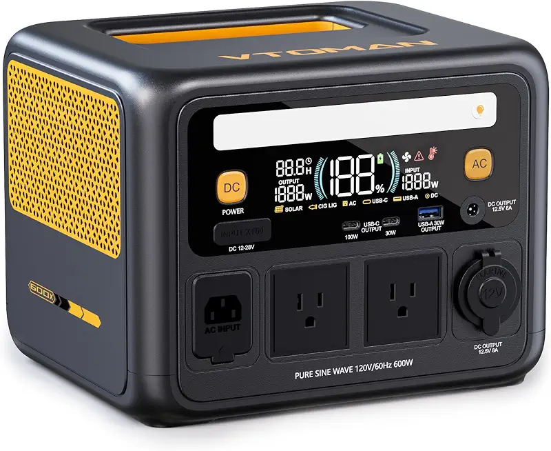 VTOMAN Jump 600X 600W Portable Power Station, 268.8Wh LiFePO4 Battery | 1200W Surge, 2-Hour AC - B0H1HP71J3
