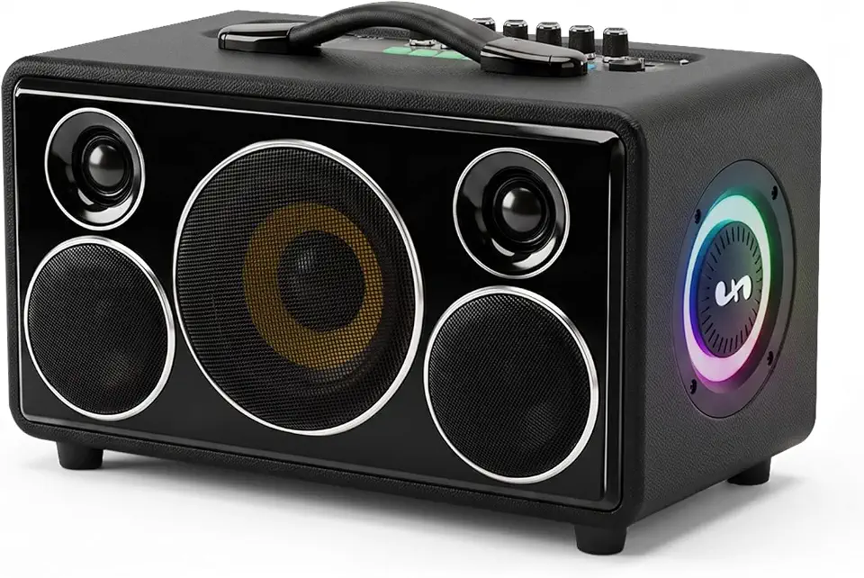 Wooden Karaoke Machine with 2 Wireless Microphones(Black) - B0H8NDBPMX