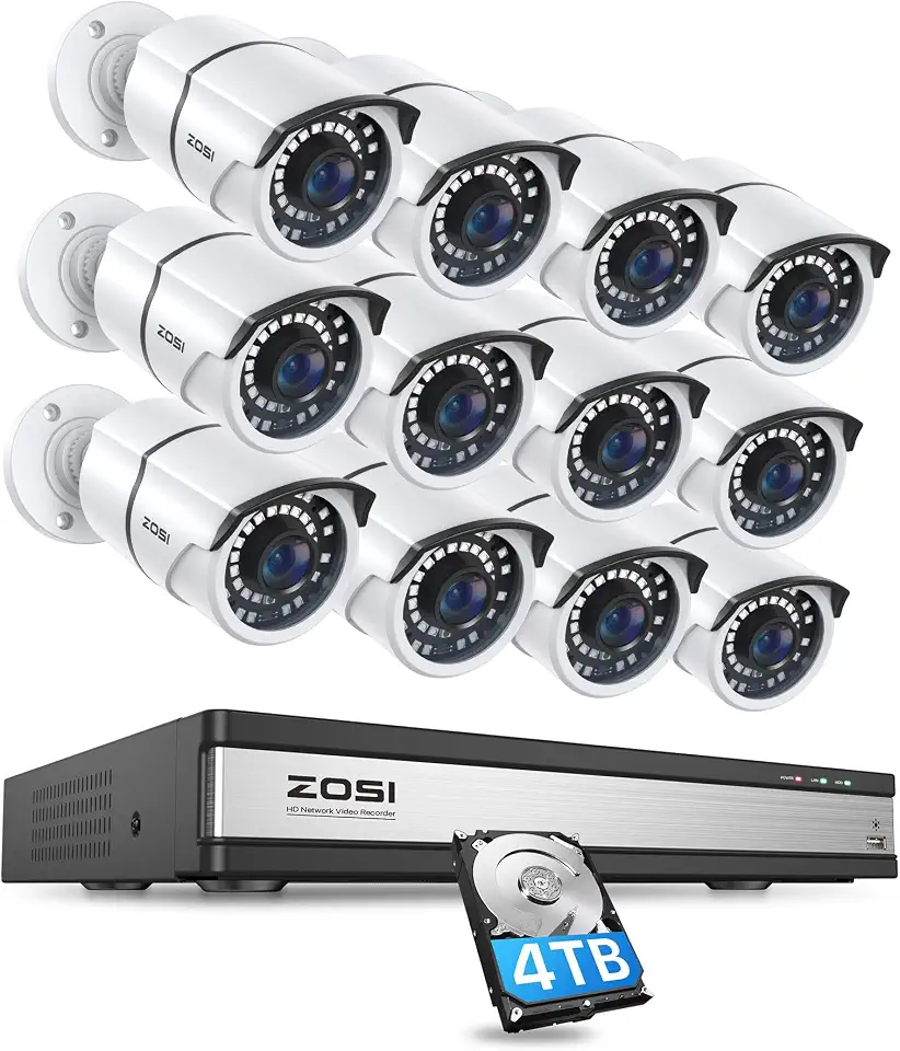 ZOSI 16CH 4K PoE Home Security Camera System, 4TB HDD, 12 x 5MP Metal Cam - B0HCBQ9STZ