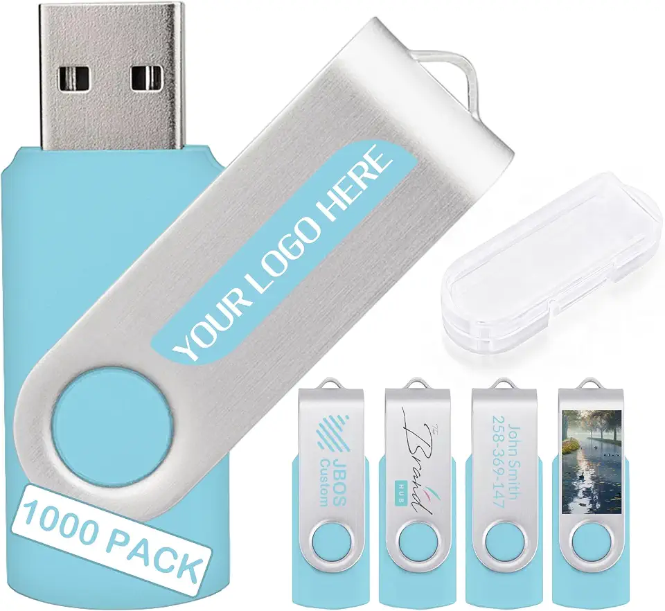 1000 Pack Custom USB Flash Drives 32GB USB 2.0,Bulk Personalized Thumb Drives with Logo for - B0G2M2S2YC