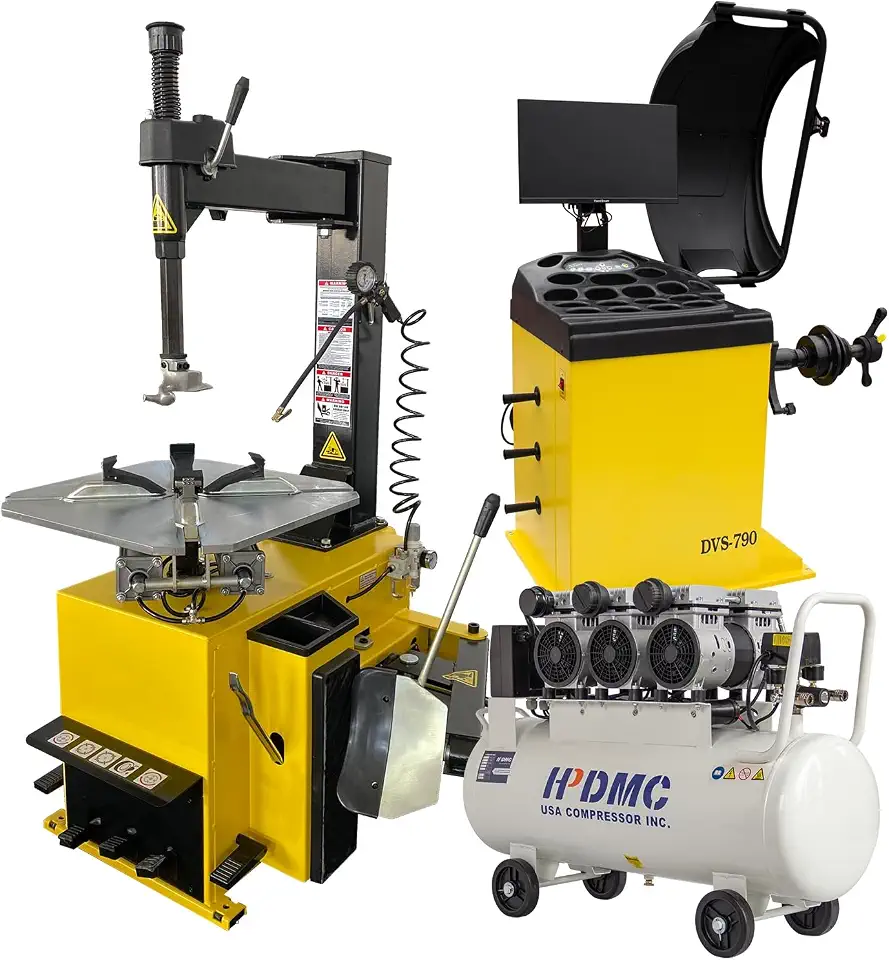 24'' Rim 1.5HP Tire Changer and 10''-24'' Rim Tire Balancer Combo and 3HP Oil-Free Air - B0DTK34ZQP