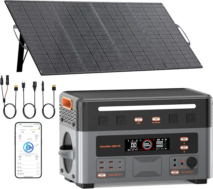 3600W Portable Power Station PowerMax 3600PE with 400W Solar Panel - B0HK7NMPWQ