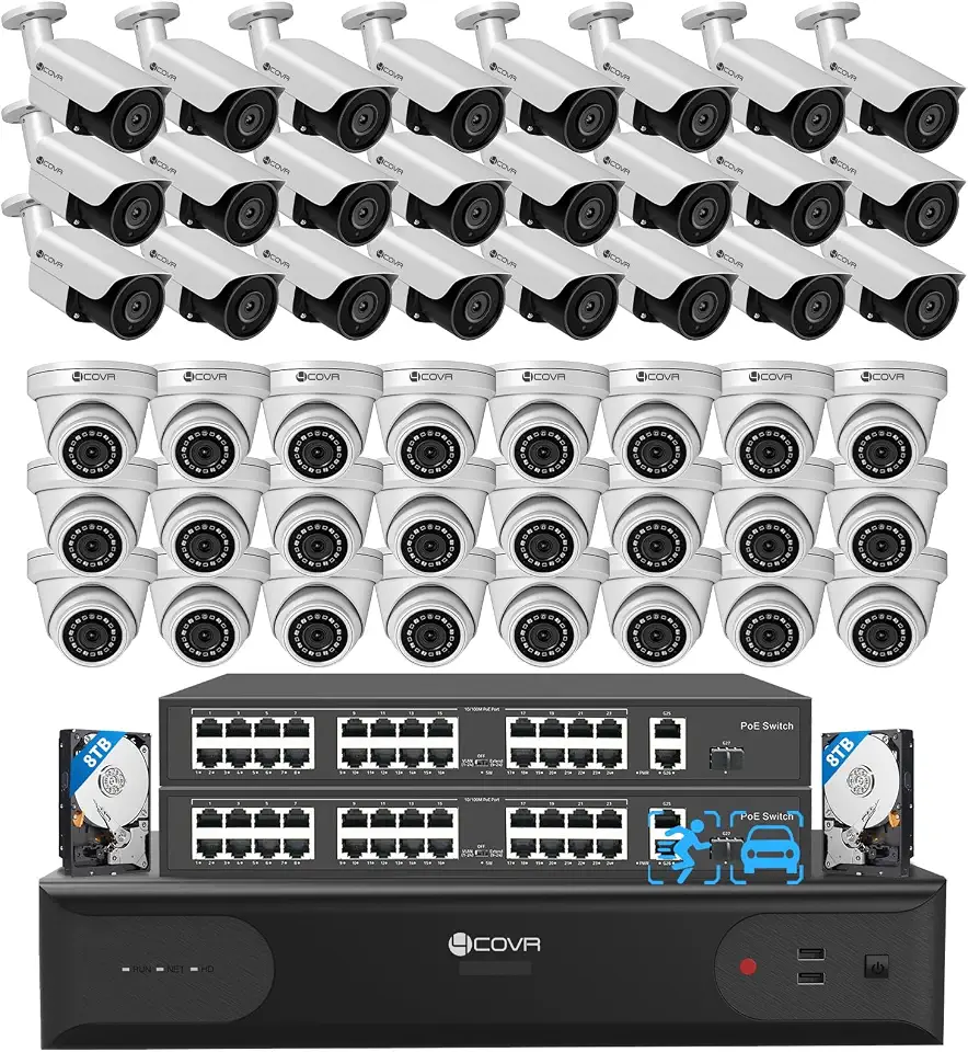 4COVR 4K 64 Channel Security Camera System PoE Human/Vehicle Detection, UtraHD 8MP NVR 16TB HDD, - B0D7SBXVHY