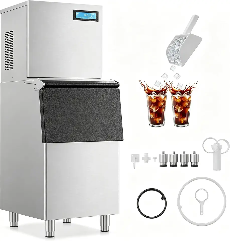 750LBS/24H Commercial Ice Maker Machine w/ 300LBS Ice Bin, Clear Cube Ice - B0HK8B2684