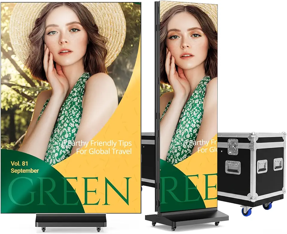 90 inch LED Digital Signage, P1.86 Tri-Fold Dual-Sided Foldable LED Poster Screen with Flight Case, - B0GLWMHM63