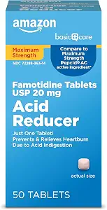 Amazon Basic Care Maximum Strength Famotidine Tablets 20 mg, Acid Reducer for Heartburn Relief, Prevents - B08ZF5KVCN