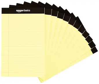 Amazon Basics 50-Sheet Narrow Ruled Lined Writing Note Pad, 5" x 8", 12-Pack, Canary, Perforated - B00QSR9BT0