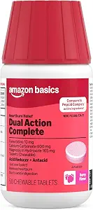Amazon Basics Dual Action Complete, Chewable Acid Reducer Plus Antacid Tablets, Berry Flavor, Heartburn Medicine, - B07MJ87WS5
