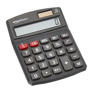Amazon Basics LCD 8-Digit Desktop Calculator, Portable and Easy to Use, Black, 1-Pack - B08DRS8MNF
