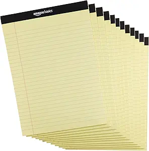 Amazon Basics Wide Ruled Lined Writing Pads, 8.5" x 11.75", Canary, 12-Pack of 50 Perforated - B00QSR9KFU