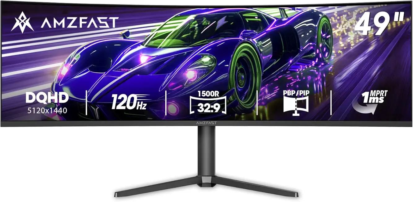 Amzfast 49 Inch Curved Monitor 120Hz DQHD (5120x1440) Ultrawide Gaming Monitor, 120% sRGB, 1500R, 1ms - B0FJ8G4K5C