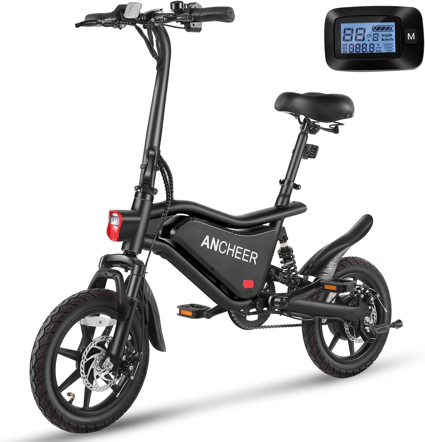 ANCHEER 14" Folding Electric Bike 48V 374Wh/350W/19.8MPH Dual Shock Cruise - B0CDNZ5RTJ