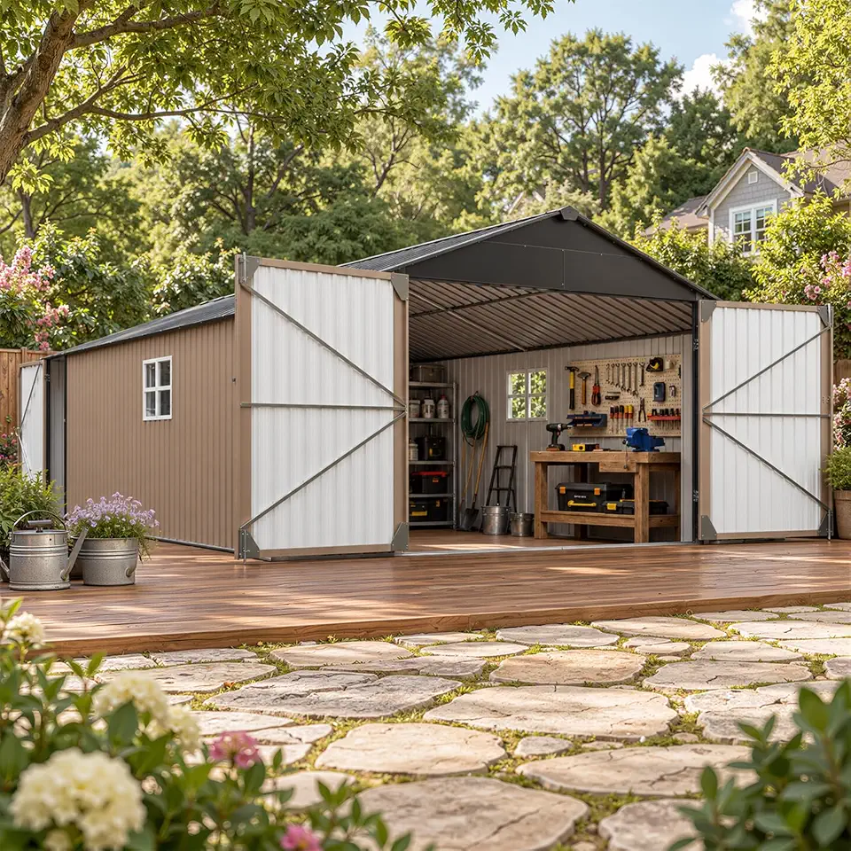 Aoxun 12'x20' Outdoor Storage Shed Garage with 48" Workbench Work Table - B0HK6Q6L4Q