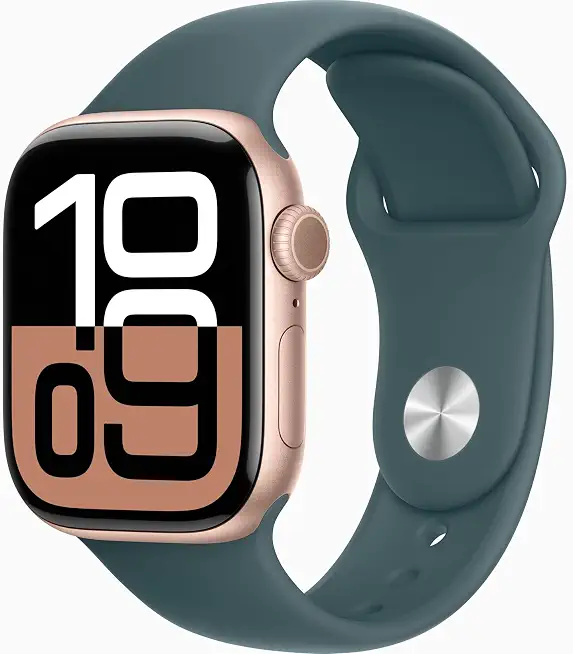 Apple Watch Series 10 [GPS, 42mm] - Rose Gold Aluminum Case with Lake Green Sport - B0DHYC8872