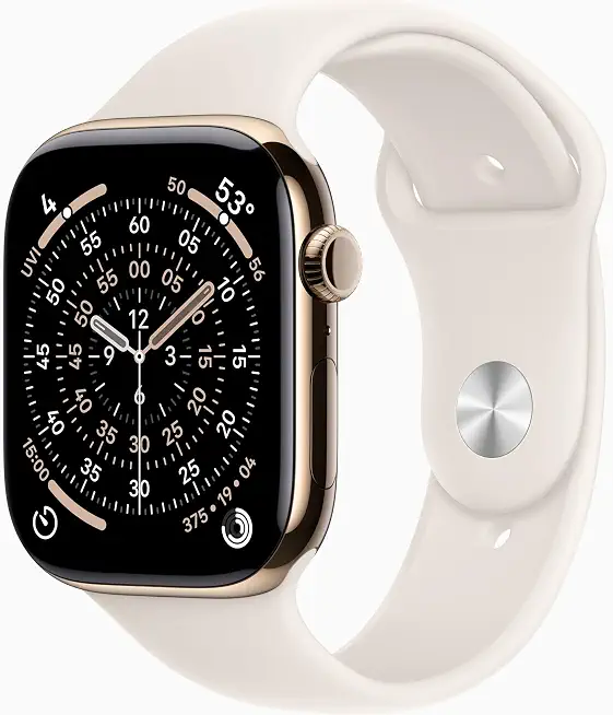 Apple Watch Series 11 [GPS + Cellular, 46mm] Gold Titanium Case with Starlight Sport Band, - B0G62KG4YW