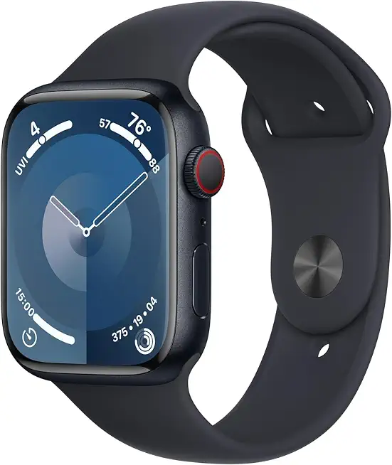 Apple Watch Series 9 (GPS + Cellular 45mm) Midnight Aluminum Case with Midnight Sport Band - B0CTD9B3HB