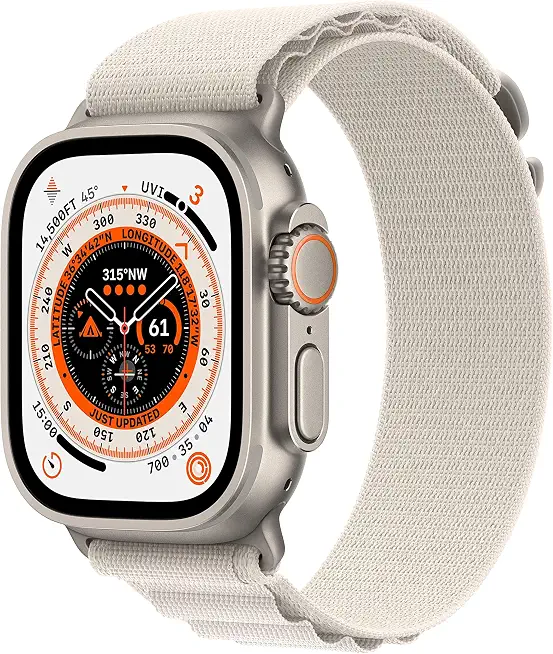 Apple Watch Ultra [GPS + Cellular 49mm] Titanium Case with Starlight Alpine Loop, Large (Renewed) - B0BX4VVZDX