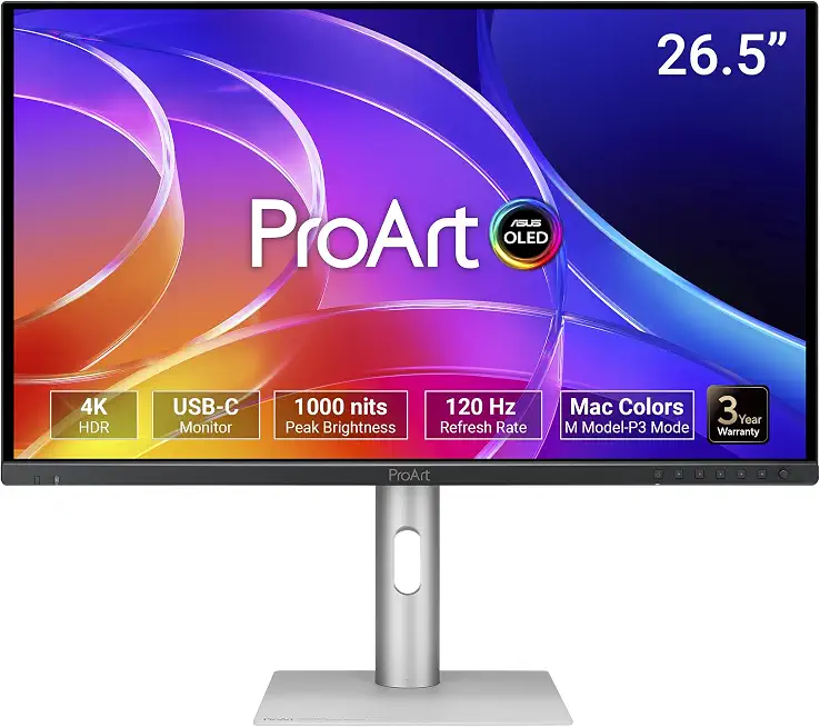 ASUS ProArt Display 27" 4K OLED USB-C Professional Monitor (PA279CDV) – QD-OLED, 120Hz, HDR10, 99% - B0H3Y8VM5Q