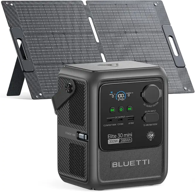 BLUETTI Solar Generator Elite 30 Mini with 100W Solar Panel Included 288Wh - B0HMKR7119