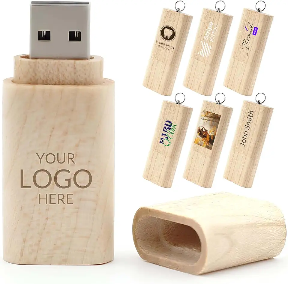Custom Wood USB Flash Drive 64GB 1000 Pack,Natural Wooden Customizable Thumb Drives with Keychain,Logo Engraving - B0FJ2C2HF3