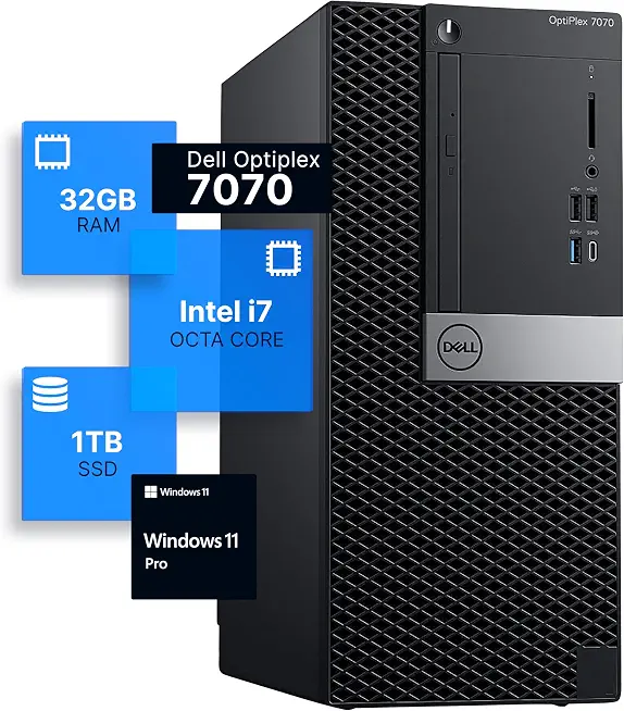 Dell Optiplex 7070 Tower Desktop Computer | Intel i7-9700 (3.4) | 32GB DDR4 RAM | - B0D74NCHSC