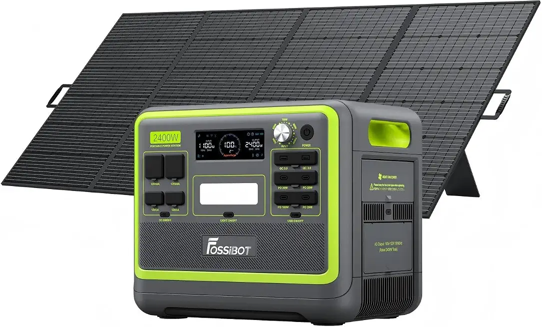 FOSSIBOT F2400 Portable Power Station with 420W Solar Panel，2048Wh LiFePO4 Home Backup Battery,2400W Solar Generator,USB-C - B0HHJJ98N1
