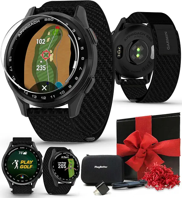 Garmin Approach S50 (Slate/Black) Golf GPS Smartwatch Gift Box Bundle - B0DTK2ST99