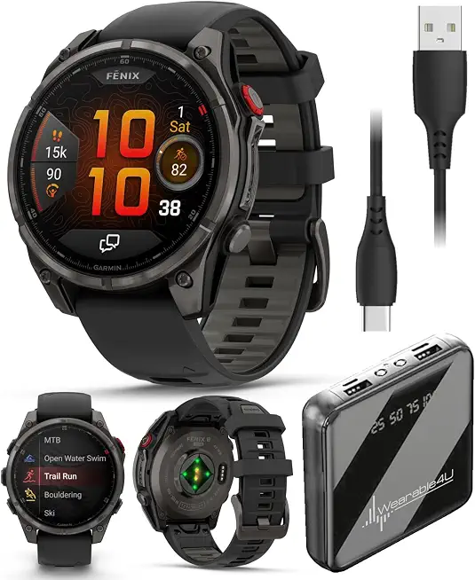 Garmin Fenix 7 Pro Solar Sapphire Multisport GPS Smartwatch, Titanium, Fog Gray/Ember Orange with Wearable4U - B0C6FNTRLT